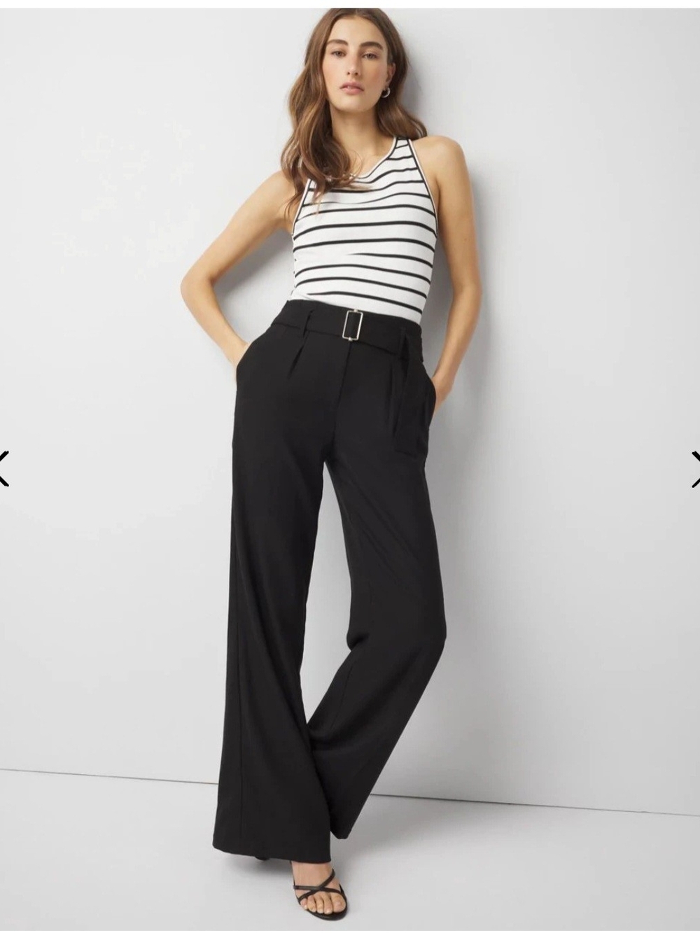 White House Black Market Black Wide-Leg Belted Trousers Size 12 NWT